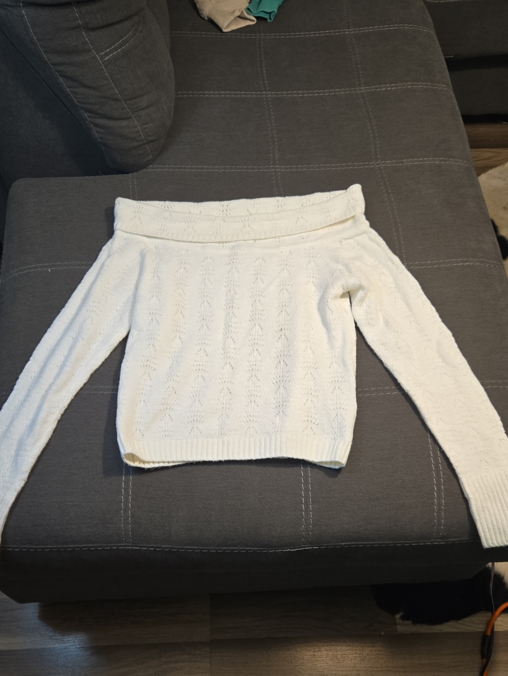 Hollister Off-Shoulder Cable Knit Sweater - White
